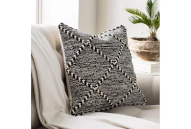 Accent Pillow-Black And White With Braided Rope Detail 20X20
