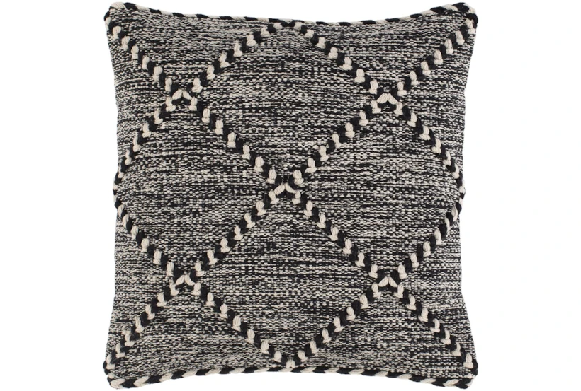 Accent Pillow-Black And White With Braided Rope Detail 20X20 - 360