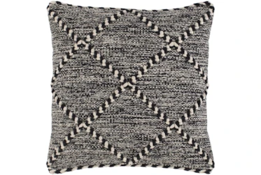 Accent Pillow-Black And White With Braided Rope Detail 22X22