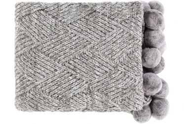 Accent Throw-Knitted Grey With Pom Poms