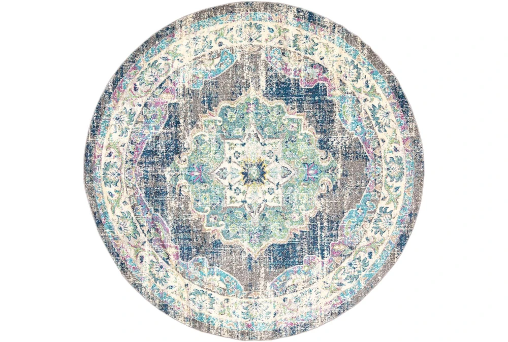 5'3" Round Rug-Traditional Distressed Multicolored