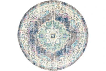 7'9" Round Rug-Traditional Distressed Multicolored