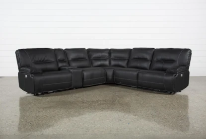 Reclining Sectional With Power Headrest, Black Leather Sectional Recliner