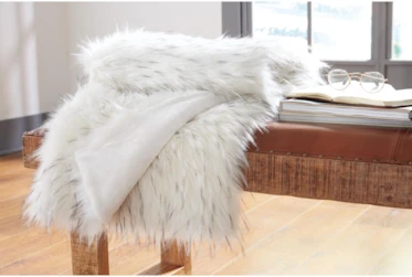 Accent Throw-Faux Fur White With Black Fringe