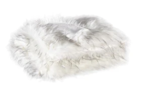 Accent Throw-Faux Fur White With Black Fringe