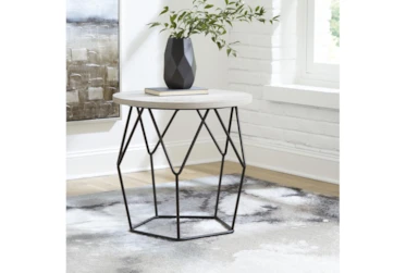 Lowell Light Brown/Black Round End Table