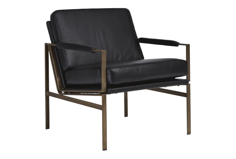 Black Faux Leather Mid Century Accent Chair  - 360