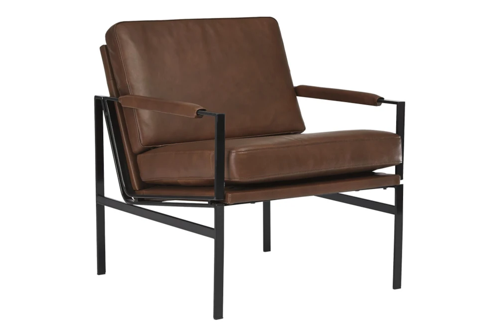 Brown Faux Leather Mid Century Accent Arm Chair