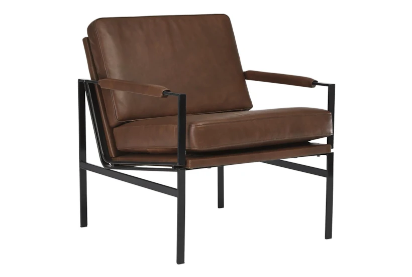 Brown Faux Leather Mid Century Accent Arm Chair - 360