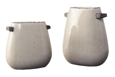 Tan Glazed Ceramic Vase Set of 2
