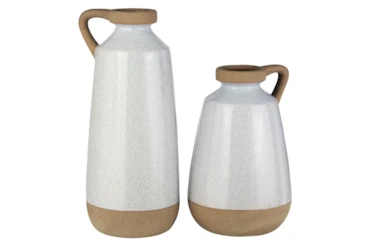 Cream and Light Brown Glazed Ceramic Vase Set of 2
