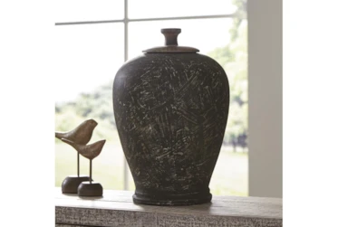 Black Terracotta and Metal Large Jar