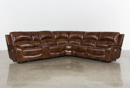 Travis Cognac Leather 6 Piece 135, Leather Power Sectional Sofa