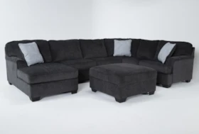 Calvin Slate 3 Piece Sectional with Left Arm Facing Chaise and Storage Ottoman