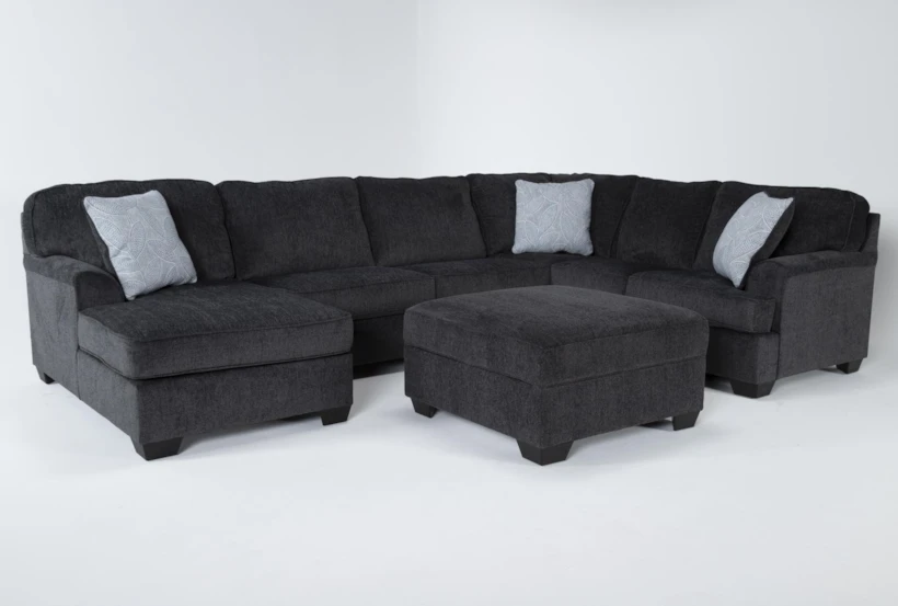 Calvin Slate 3 Piece Sectional with Left Arm Facing Chaise and Storage Ottoman - 360