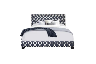 Queen Double Nail Lattice Print Upholstered Bed