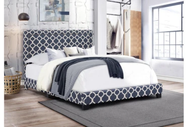 Eastern King Double Nail Lattice Print Upholstered Bed