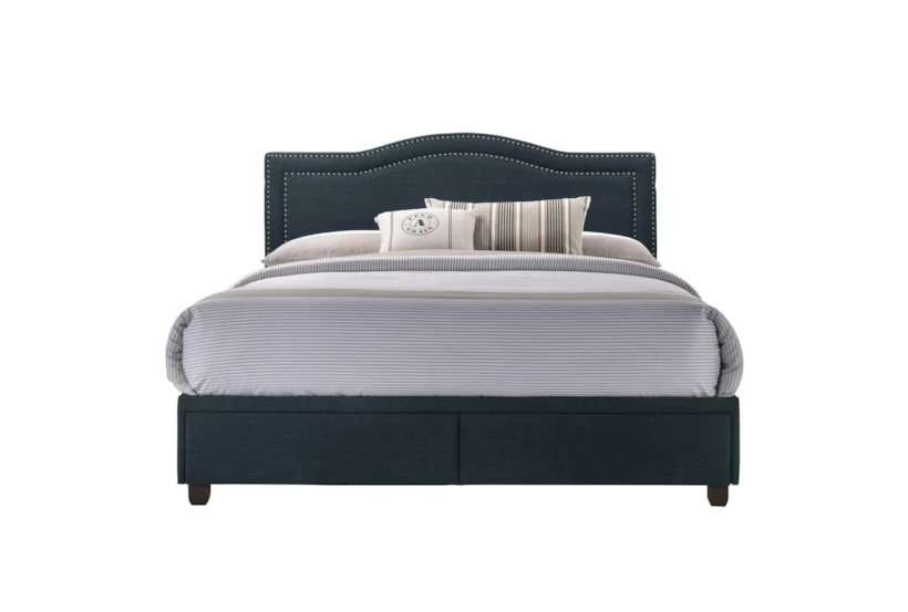 Queen  Upholstered Storage Bed With Usb-Navy - 360