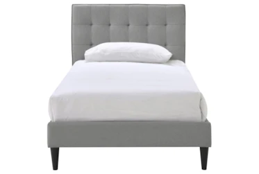 Twin Grid Button Tufted Upholstered Platform Bed-Grey