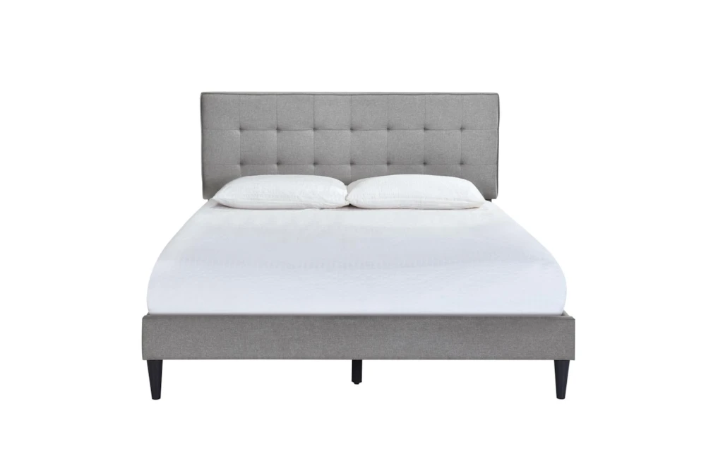 Eastern King Grid Button Tufted Upholsteredplatform Bed-Grey