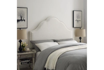 Full Queen Bell Shaped Upholstered, White Fabric Headboard Queen