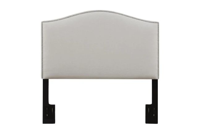 Full/Queen Nail Trim Camelback Upholstered Headboard-Linen - 360