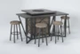 Capri 72" Outdoor Fire Pit Bar Table With Bar Table And Four Round Barstools - Side