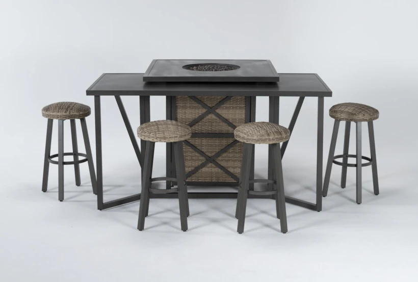 Capri Outdoor Firepit Bar Table With Bar Table And Four Round Barstools - 360