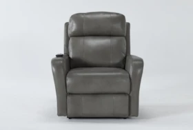 Seville Grey Leather Power Lift Recliner With Massage & Power Headrest