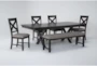 Pollie 72-90" Extension Dining With Bench + Side Chair Set For 6 - Side