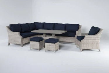 Chesapeake 112" Outdoor Sectional, Lounge Chair, Adjustable Height Table, And Two Ottomans