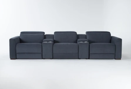 Chanel Denim 5 Piece Home Theater 135" Power Reclining Sofa With Power Headrest