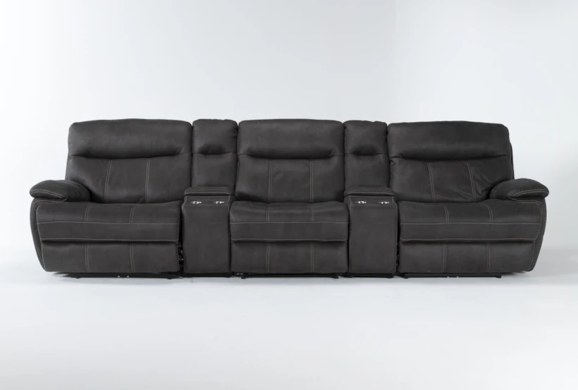 Denali II Charcoal 5 Piece Home Theater 143" Power Reclining Sofa With Power Headrest & Usb - 360