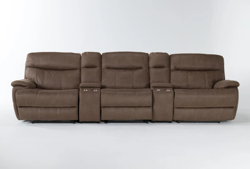 Denali II Brown 5 Piece Home Theater 143" Power Reclining Sofa With Power Headrest & Usb - 360