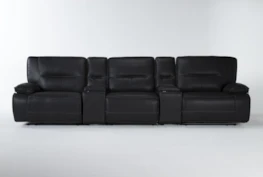 Marcus Black 5 Piece Home Theater 140" Power Reclining Sofa With Power Headrest & Usb