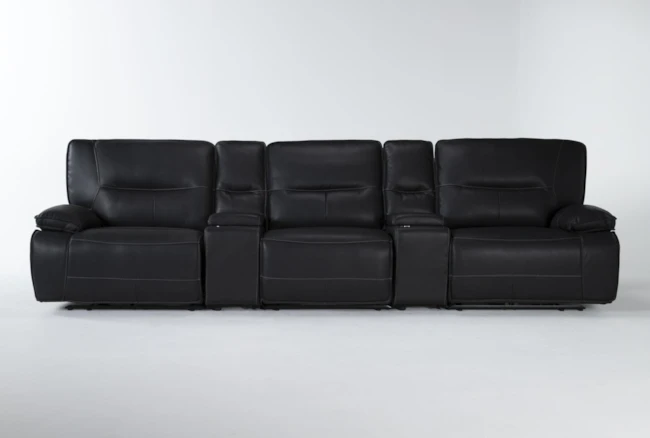 Marcus Black 5 Piece Home Theater 140" Power Reclining Sofa With Power Headrest & Usb - 360
