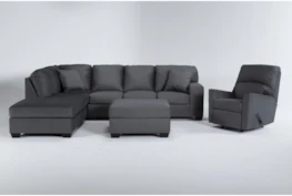 Romy Graphite 2 Piece Sectional With Left Arm Facing Chaise, Ottoman & Rocker Recliner