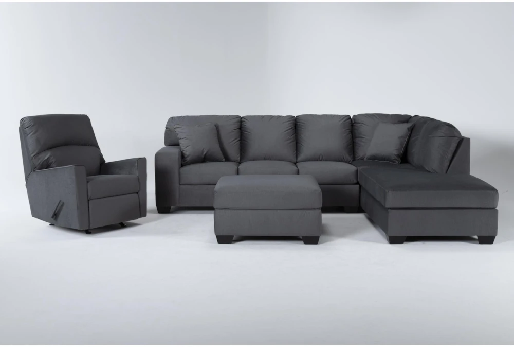 Romy Graphite 2 Piece Sectional With Right Arm Facing Chaise, Ottoman & Rocker Recliner
