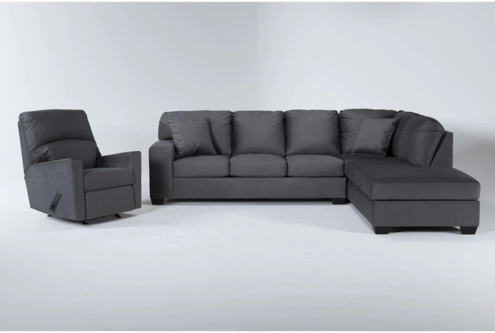 Romy Graphite 2 Piece Sectional With Right Arm Facing Chaise & Rocker Recliner