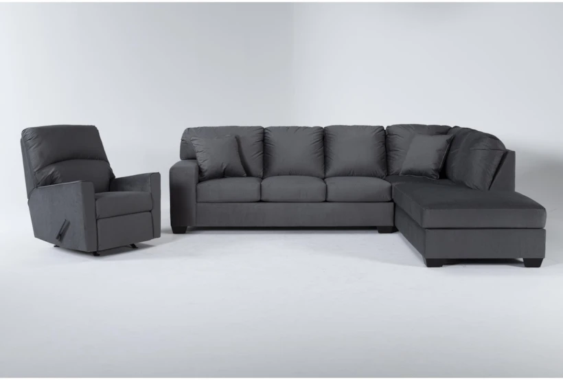 Romy Graphite 2 Piece Sectional With Right Arm Facing Chaise & Rocker Recliner - 360