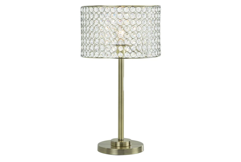 Table Lamp-Antique Brass With Crystal Shade - 360