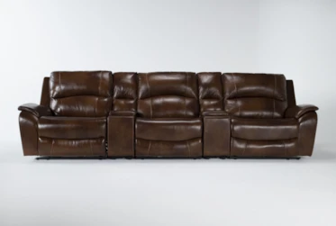 Travis Cognac Leather 5 Piece Home Theater 142" Power Reclining Sofa With Power Headrest & Usb