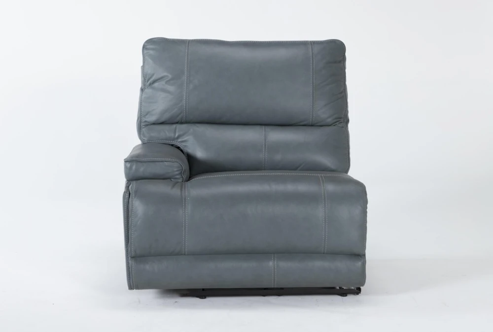 Watkins Blue Leather Left Arm Facing Cordless Power Recliner with Power Headrest & USB