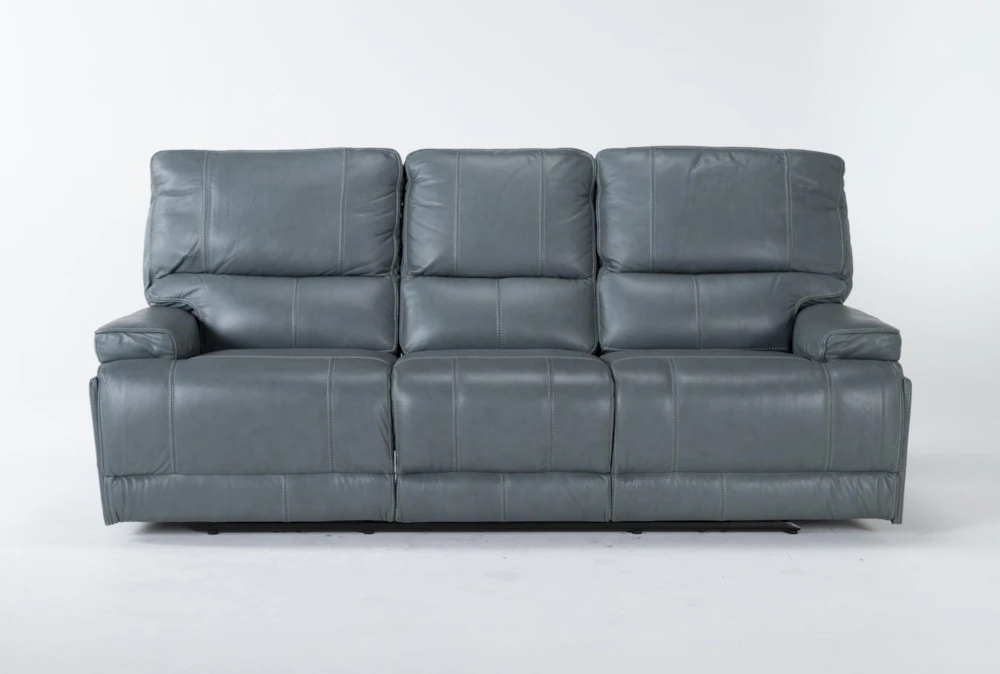 Watkins Blue Leather 89" Power Cordless Reclining Sofa with Power Headrest & USB