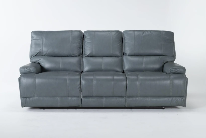 Watkins Blue Leather 89" Power Cordless Reclining Sofa with Power Headrest & USB - 360
