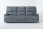 Watkins Blue Leather 89" Power Cordless Reclining Sofa with Power Headrest & USB - Signature