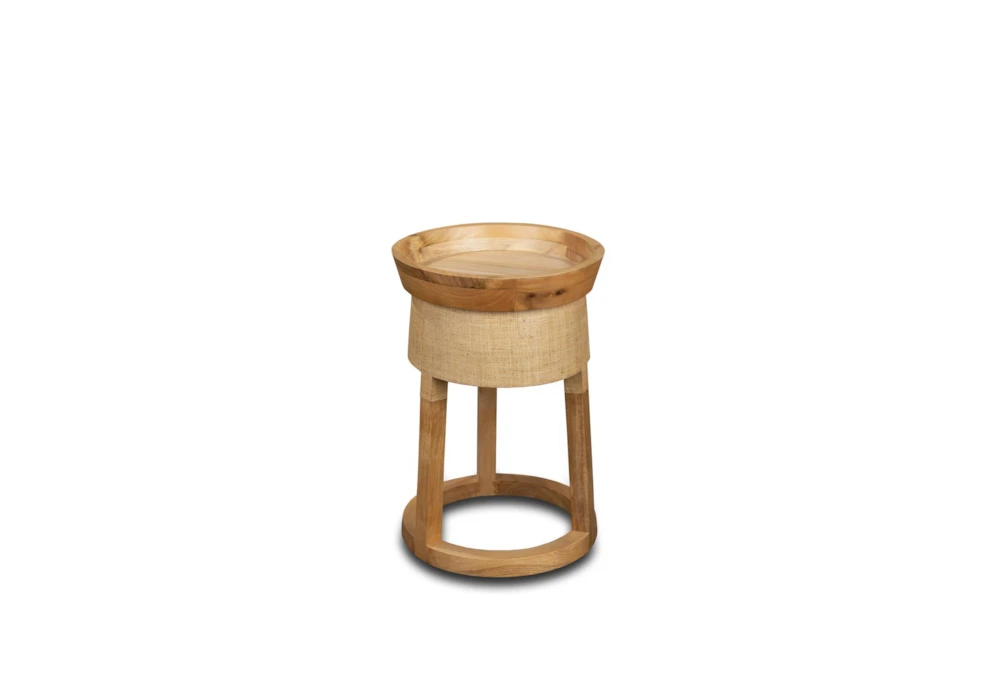 Round Raffia + Wood Accent Table 