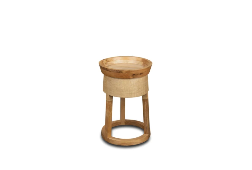 Round Raffia + Wood Accent Table  - 360