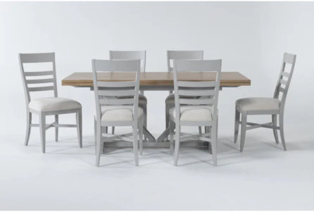 Ozzie 72-100" Extension Dining With Grey Side Chair Set For 6