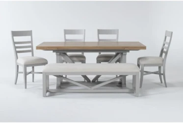 Ozzie 72-100" Extension Grey Dining With Bench Set For 6